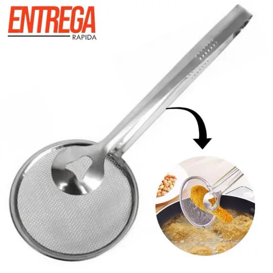 Escumadeira Pegadora Aço Inox P/ Fritura Pastel Batata Frita