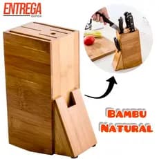 Suporte Cepo Bambu Organizador De Faca Tesouras Cozinha