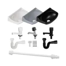 Kit Pia de Banheiro Lavatório Cuba Plástico Sifão Torneira Engate Flexivel PVC Kit Completo