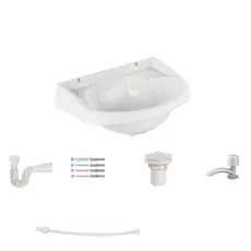 Kit Completo Lavatório Herc Pia de Banheiro Cuba Plástico Sifão Torneira Engate Flexivel PVC