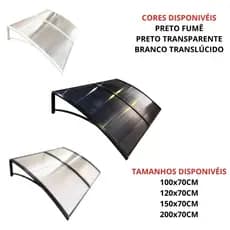 Toldo Policarbonato 100 a 200x70cm Alta Resistência, Proteção UV e Suportes em ABS Reforçado