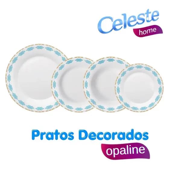 CONJUNTO DE 6 PRATOS EM VIDRO OPALINE - BRANCO DECORADO