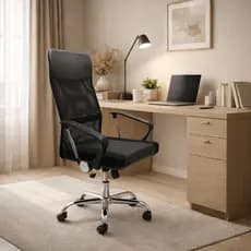 Cadeira de Escritório Presidente Best Chair Mesh e Couro PU Ergonômica Giratória Home Office Base Cromada