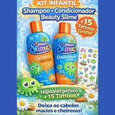 Kit Shampoo + Condicionador Infantil Beauty Slime 200ml Hipoalergênico + 15 Tattoos