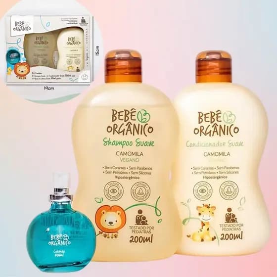 KIT BANHO DO BEBE: Shampoo + Condicionador + Colônia Suave Orgânica - 430 ml