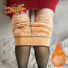 Meia Calça térmica forrada Peluciada de Lã Translúcida grossa inverno