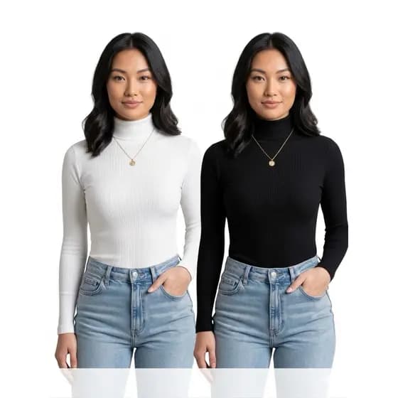 Blusa Feminina Gola Alta Canelada Manga Longa Conforto e Estilo para Todas as Estações