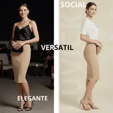Saia Midi Canelada Feminina Evangélica Elegante Cintura Alta (P ao G1)