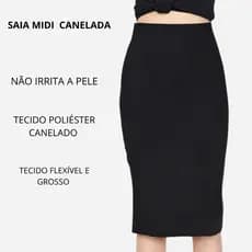 Saia Midi Lápis Canelada Feminina Cintura Alta (P ao G1) Moda Elegante