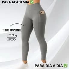 Calça Com Bolso  Cos Alto Reforçada Academia Trabalho