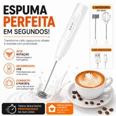Mini Mixer Elétrico Portátil Bivolt Premium Espumador de Leite Batedor para Café Cappuccino Shakes AJ-I22 Branco