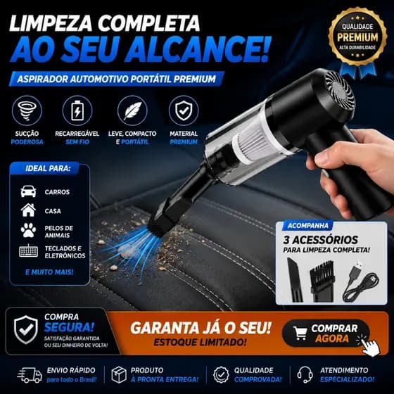Aspirador Automotivo Portátil Sem Fio Recarregável Potente Mini Aspirador Premium Para Carro USB