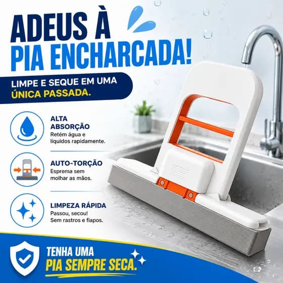 Mini Mop Absorvente Portátil para Pia e Bancada Rodo Esponja Auto Torção Limpeza Rápida Multiuso