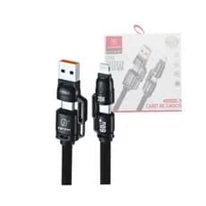 Cabo de dados 4 em 1 (USB/2x TPC/Lightning) 60W de 1,20 metros
