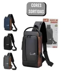 Mochila de Ombro Transversal Portátil Viagens com Trava Antifurto - (Cores Sortidas)