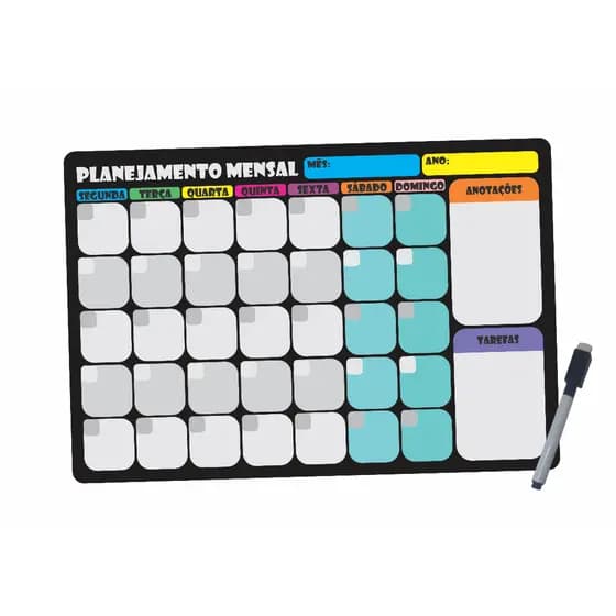 Planner Mensal Lousa Magnetica para Recados Anotações Tarefas Acompanha Caneta com ímã