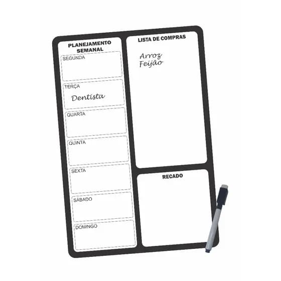 Lousa Quadro Magnético Imã De Geladeira Com Caneta Apagador Planner semanal