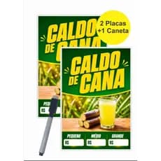 Kit 2 Placas Reutilizáveis Placa Caldo de Cana Para Preços Feira Quitanda 29x20 cm