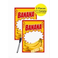 Kit 2 Placas Preço Banana Reutilizável Para Feira Quitanda Apagável 29x20 cm