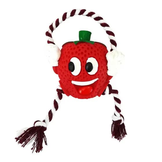 Brinquedo Para Cães Mordedor Morango Com Corda Resistente