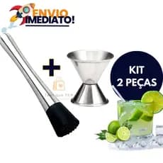 Kit Combo Caipirinha Socador E Dosador Duplo Para Drinks Bar