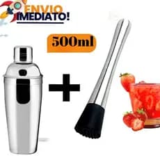 Kit Coqueteleira De Inox Com Socador Para Bebidas Drink Caipirinha Bar Restaurantes Resistente Oferta