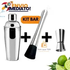 Kit Coqueteleira De Inox Com Socador E Dosador Duplo 30 e 60 Ml Para Bebidas Drink Caipirinha Bar Resistente