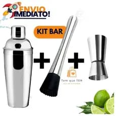 Kit Coqueteleira De Inox Com Socador E Dosador Duplo 30 e 60 Ml Para Bebidas Drink Caipirinha Bar Restaurantes