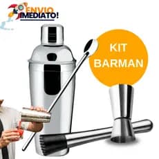Kit Caipirinha 4 Peças Coqueteleira Kit Bar Socador Dosador Duplo e colher