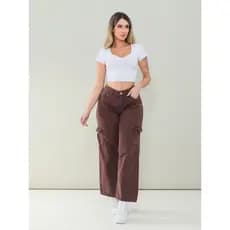 Calça Wide Leg Cargo Marrom Escuraaa