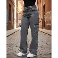 Calça Feminina Wide Leg Cargo, Cintura Alta
