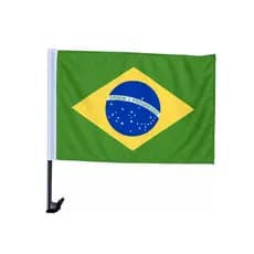 Bandeira Bandeirinha Kit Brasil Suporte Haste Janela Carro Moto 28x40 100% Poliester