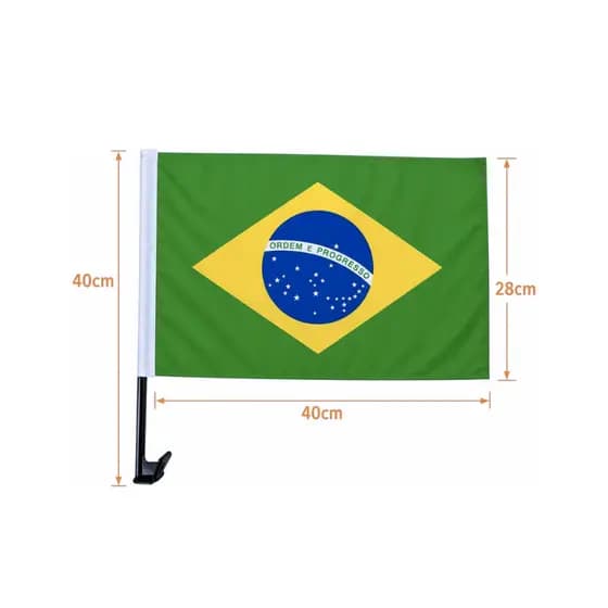 Bandeira Bandeirinha Kit Brasil Suporte Haste Janela Carro Moto 28x40 100% Poliester