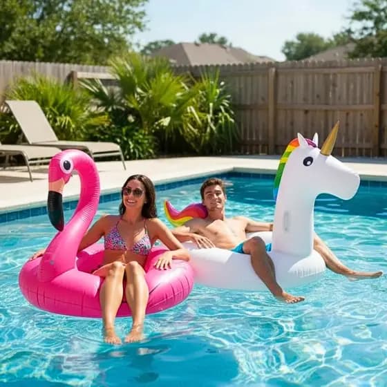 Kit Boia Flamingo Gigante Rosa + Boia Unicórnio Grande 1,2m Inflável P/ Adulto Criança Infantil Piscina Praia Presente