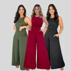 Macacão Feminino Pantalona Cinto Coberto Tamanhos: 40/42/44/46/48/50