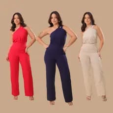 Conjunto Vivia, Conjunto Feminino Social Elegante Luxo, Calça Wid Leg, Forrada E Blusa Alça Única