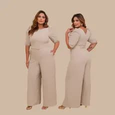 Macacão Pantalona com Manga e Cinto Coberto, Festa, Madrinha, Plus Size, Moda Evangélica
