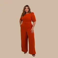 Macacão Feminino Pantalona Com Cinto Manga, Moda Evangélica, Madrinha, Casamento Slim e Plus Size