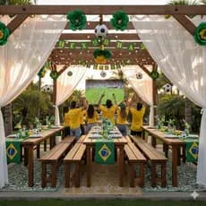 Cortina Para Pergolado Tecido Voil 3,00m x 2,70m  Quiosque Área de Lazer Copa do Mundo Futebol