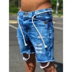 Bermuda Masculina Rasgada Escura Azul Slim Premium Promoção Produto Premium Exclusivo 2024