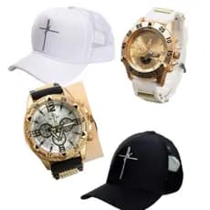 Kit Masculino Presente Relogio luxo Prova dágua + Boné fé grife Promoção Produto Premium Exclusivo 2024