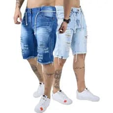 Bermuda Jeans Rasgada Masculina Destroyed BARATO Pronta Entrega promoção 2025