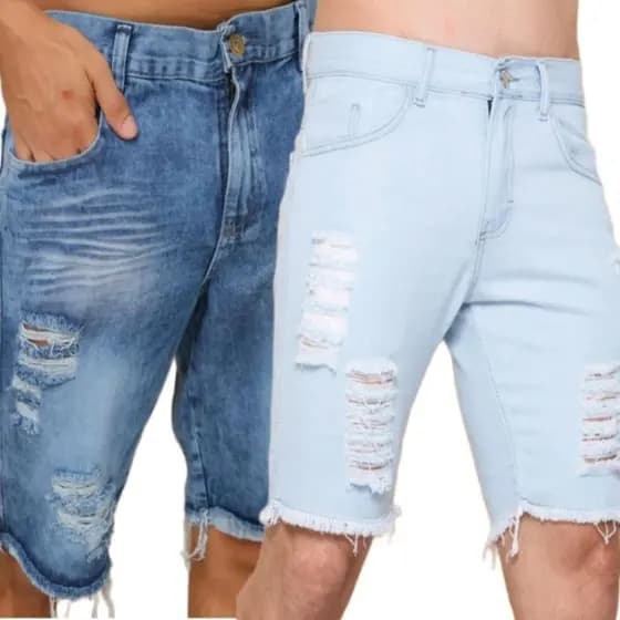 Bermuda masculina jeans Rasgada lisa preta e branca promoçao Produto Premium Exclusivo 2025