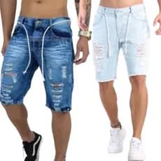 Kit 2 Bermuda jeans Slim Premium Destroyer C/ Lycra para Natal e Ano Novo