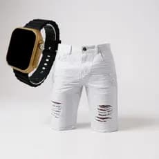 Kit Premium: Relógio Digital Premium Prova D’água + Bermuda Jeans Masculina Rasgada Mega Promoção