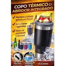 Copo Térmico com Abridor Integrado em Aço Inox | Mantém Bebida Gelada por Horas