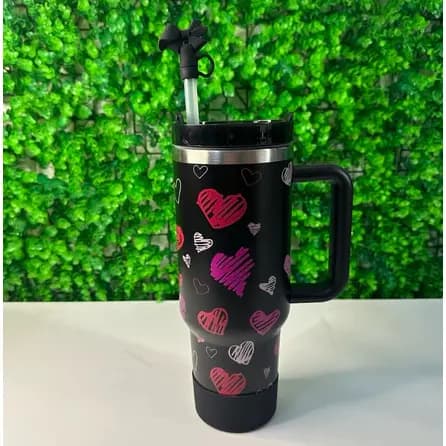 Copo Térmico 1200ml Com Alça e Tampa Coração 40oz Inox Garrafa Térmica Grande Estilo