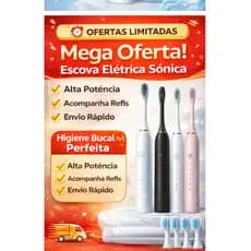 Escova de Dente Elétrica Sônica X-3 Recarregável 5 Modos + 4 Refis IPX7 Impermeável Alta Vibração