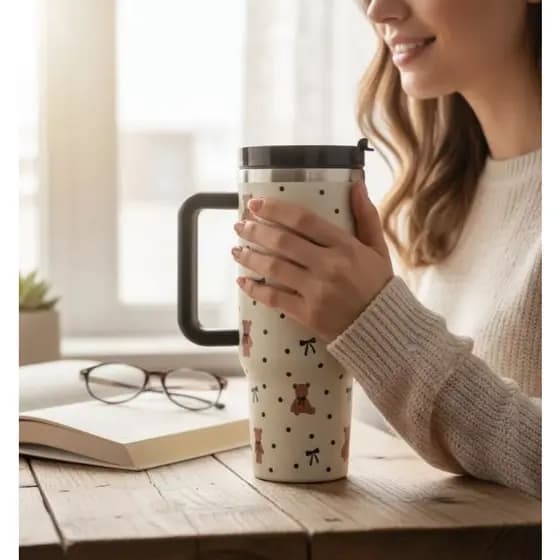 Copo Térmico Com Alça Estampado Inox Café Chá Bebidas Quentes e Frias Estilo
