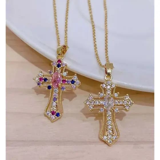 Colar Vintage Punk com Cruz, Pingente Corrente de Clavícula